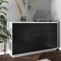 Cómoda Forn 156 cm con puertas y 3 cajones blanco brillo/negro mate