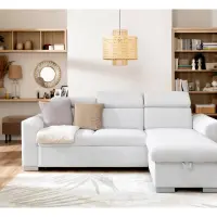 Sofá rinconera universal Evia con función de cama, arcón y reposacabezas ajustables gris claro