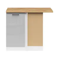 Armario de cocina bajo de esquina Junona Line derecho gris claro brillo con encimera 100x60 cm
