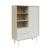 Estantería Ema 105 cm con puertas 2 cajones y estantes nogal jackson hickory/gris claro