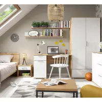 Estante de pared Zele 135 cm roble wotan/blanco brillo