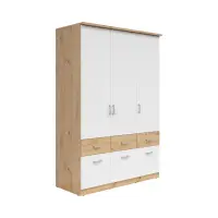 Armario de tres puertas Brando-3 136 cm con cajones roble artisan/blanco