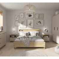 Cama Dalva 160x200 con somier y contenedor roble mauvella/cachemira