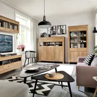 Mueble RTV Bergen 156 cm con 3 cajones y estante alerce sibiu dorado