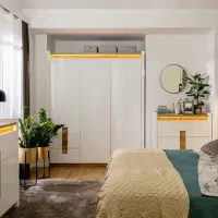 Armario de tres puertas Alameda 180 cm con cajones blanco brillo/roble westminster