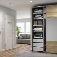 Armario corredero Flex 150 cm con espejo grafito/roble mauvella