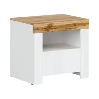 Mesita de noche Holten 54 cm con cajón blanco brillo/roble wotan