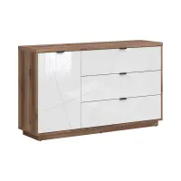 Cómoda Forn 156 cm con puertas y 3 cajones roble delano oscuro/blanco brillo