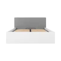 Cama Tetrix 140x200 con somier, contenedor y cabecero tapizado blanco brillo