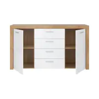Cómoda Balder 155 cm con 2 puertas y 4 cajones roble riviera/blanco brillo