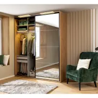 Armario corredero Flex 200 cm con espejo roble artisan