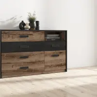 Cómoda Kassel 150 cm con puertas y 5 cajones roble monastery/roble negro