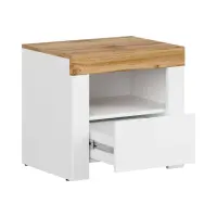 Mesita de noche Holten 54 cm con cajón blanco brillo/roble wotan