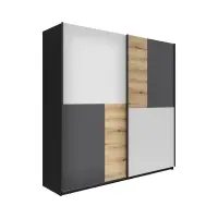 Armario de puertas correderas MIX 215 cm negro/gris claro/antracita/roble evoke