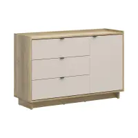 Cómoda Dalva 134 cm con puertas y 3 cajones roble mauvella/cachemira