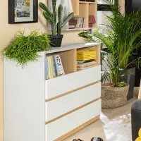 Комод Nandu 90 см с 3 ящиками и 2 полками светло-серый/дуб польский/белый глянец