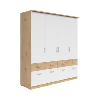 Armario de cuatro puertas Brando-4 181 cm con cajones roble artisan/blanco