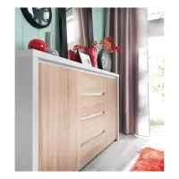 Cómoda Kaspian 144 cm con 2 puertas y 4 cajones blanca/roble sonoma