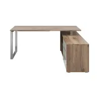 Escritorio de esquina Nevada 158x184 cm con 3 cajones y un estante roble flagstaff oscuro