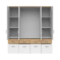 Armario de cuatro puertas Brando-4 181 cm con espejo y cajones roble artisan/blanco