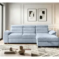 Sofá rinconera derecha Aguda convertible con arcón azul