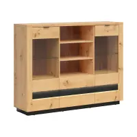 Vitrina Ostia 161 cm con 2 puertas 2 cajones y estantes roble artisan/roble negro