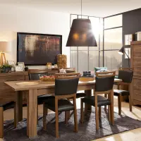 Cómoda Gent 166 cm vitrina con 2 puertas 6 cajones y 3 estantes roble stirling