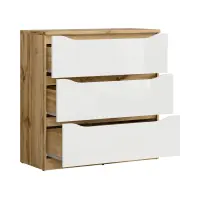 Cómoda Nuis 90 cm con 3 cajones roble wotan/blanco brillo