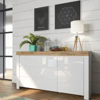 Cómoda Holten 156 cm con puertas y 3 cajones blanca/roble wotan
