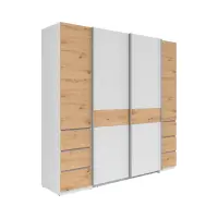 Armario de puertas correderas Fabio 215 cm con cajones roble artisan/blanco
