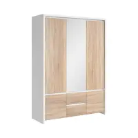 Armario de cinco puertas Kaspian 153 cm con espejo y cajones blanco/roble sonoma