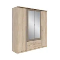 Armario de cuatro puertas Kredo 181 cm con espejo y cajones roble sonoma