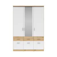 Armario de tres puertas Brando-3 136 cm con espejo y cajones roble artisan/blanco