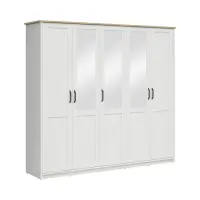 Пятидверный шкаф Loksa с 5 дверцами и зеркалом сосна андерсен белая