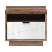 Mesita de noche Forn 50 cm con cajón roble delano oscuro/blanco brillo