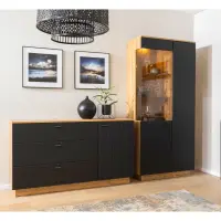 Cómoda Zenda 150 cm con puertas y 3 cajones roble waterford/negro
