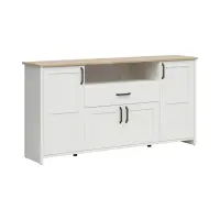 Cómoda Loksa 194 cm con 4 puertas, cajón y estante, pino andersen blanco/roble grandson