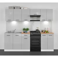Conjunto de cocina Junona Line 230 cm gris claro brillo sin encimera