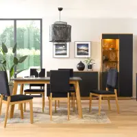 Cómoda Zenda 150 cm con puertas y 3 cajones roble waterford/negro