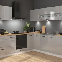 Conjunto de cocina rinconera Junona Line 220x240 gris claro brillo con encimera