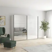Armario de puertas correderas Tetrix 183 cm con espejo blanco brillo