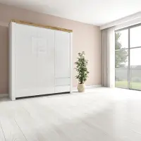 Armario de tres puertas Holten 180 cm con cajones blanco brillo/roble wotan