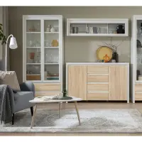 Vitrina Kaspian 56 cm con puerta y 2 cajones blanco/roble sonoma