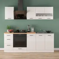 Кухонный гарнитур Junona Line 220 см меловой глянец со столешницей