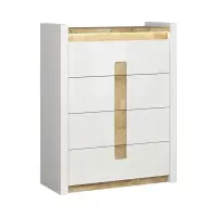 Cómoda Alameda 97 cm con 4 cajones blanco brillo/roble westminster