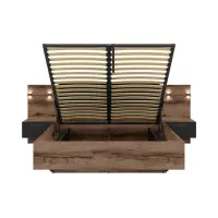 Cama Kassel 180x200 con somier, contenedor y 2 mesitas de noche roble monastery