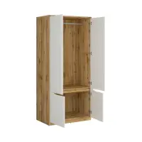 Armario de cuatro puertas Nuis 90 cm roble wotan/blanco brillo