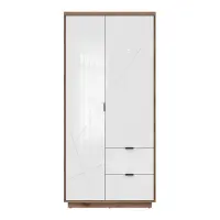 Armario de dos puertas Forn 94 cm con cajones roble delano oscuro/blanco brillo
