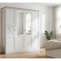 Armario de cuatro puertas Frija 203 cm con espejo pino andersen blanco