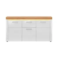 Cómoda Horton 170 cm con 3 puertas y un cajón roble dorado grandson/blanco brillo